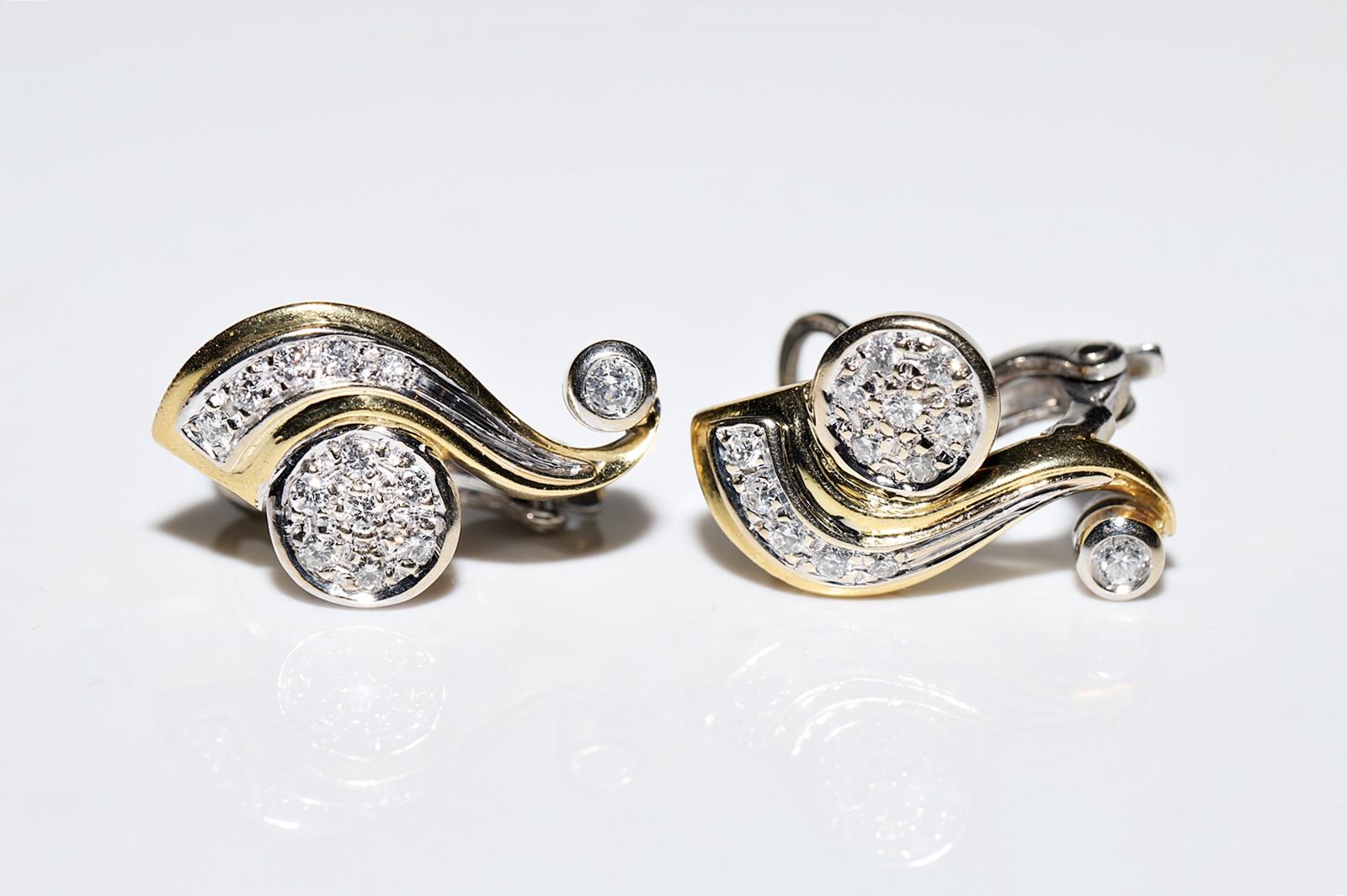 Vintage Circa 1980er Jahre 18k Gold Natürlicher Diamant-Ohrring mit Dekoration im Zustand „Gut“ im Angebot in Fatih/İstanbul, 34