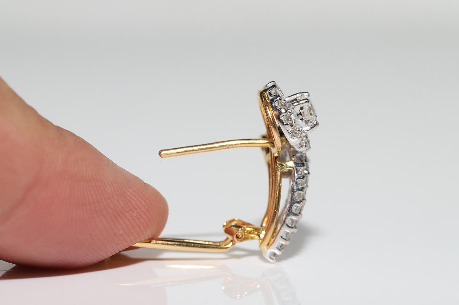 Women's Vintage Circa 1980s 18k Gold Natural Diamond Decorated Earring For Sale