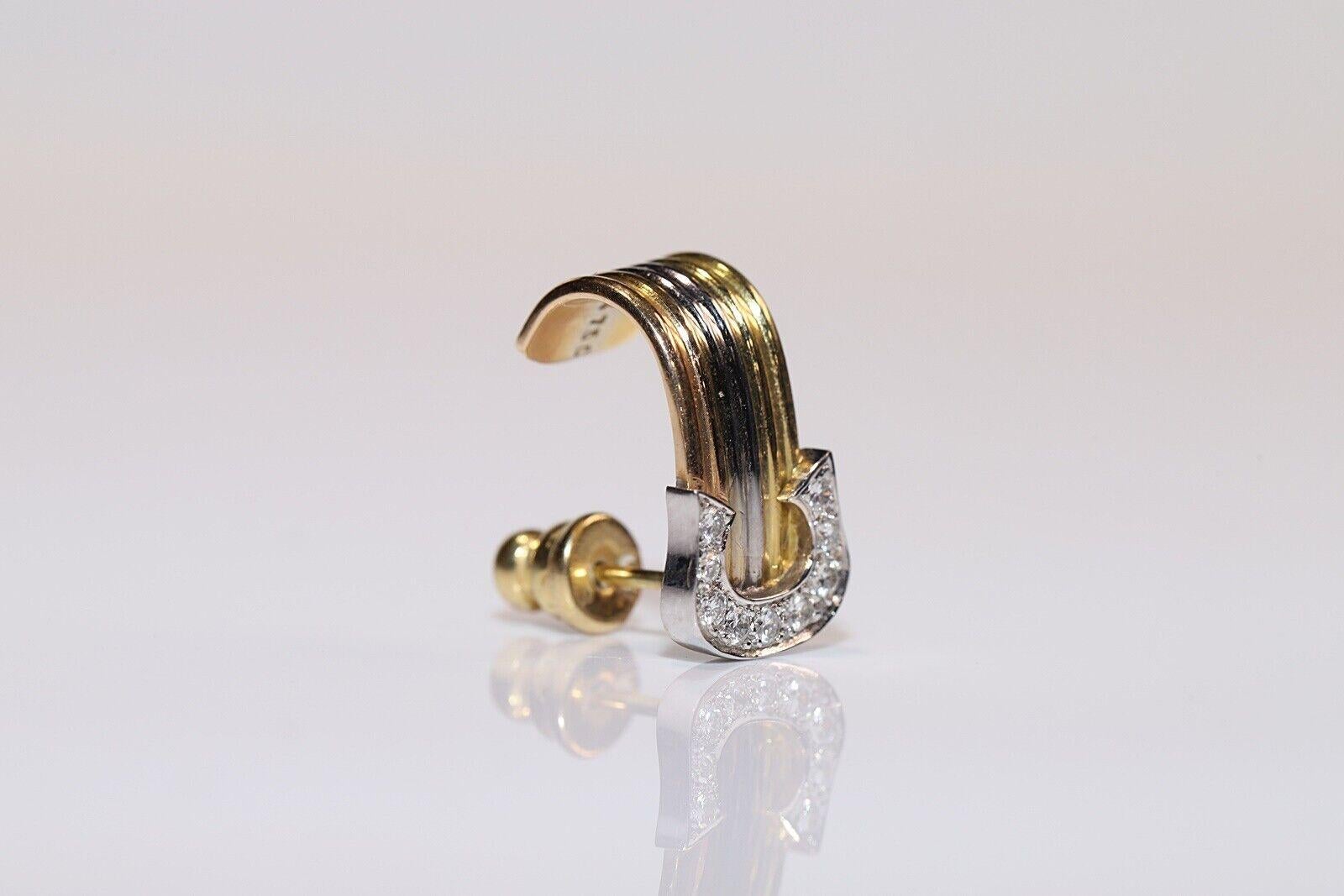 Vintage Circa 1980er Jahre 18k Gold Natürlicher Diamant-Ohrring mit Dekoration im Angebot 3