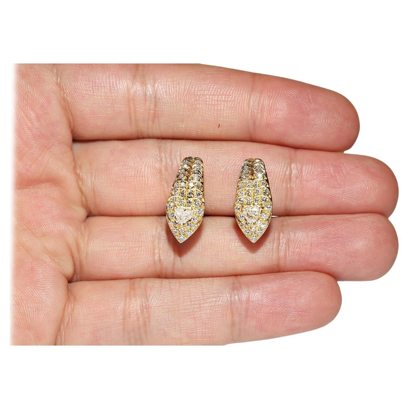 Vintage Circa 1980s 18k Gold Natural Diamond Decorated Earring