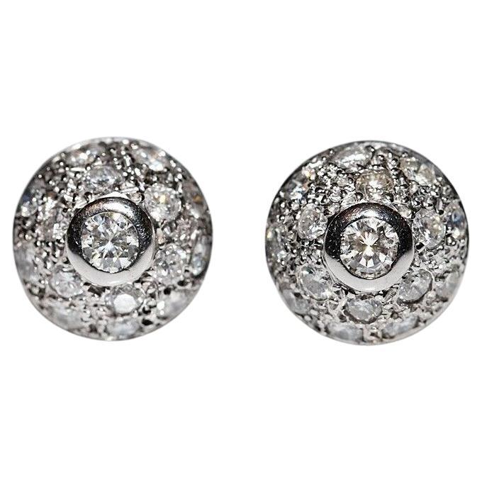 Vintage Circa 1980 Boucles d'oreilles en or 18k ornées de diamants naturels