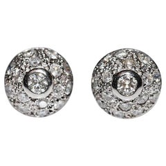 Vintage Circa 1990s 18k Gold Natural Diamond Decorated Stud Earring
