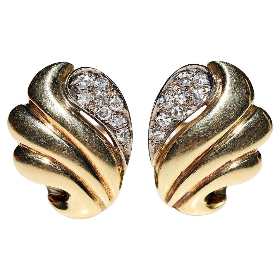 Vintage Circa 1980er Jahre 18k Gold Natürlicher Diamant-Ohrring mit Dekoration