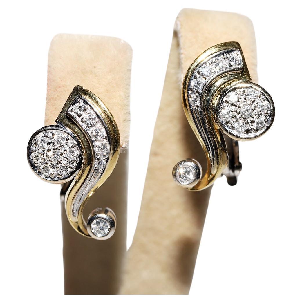 Vintage Circa 1980s 18k Gold Natural Diamond Decorated Earring For Sale