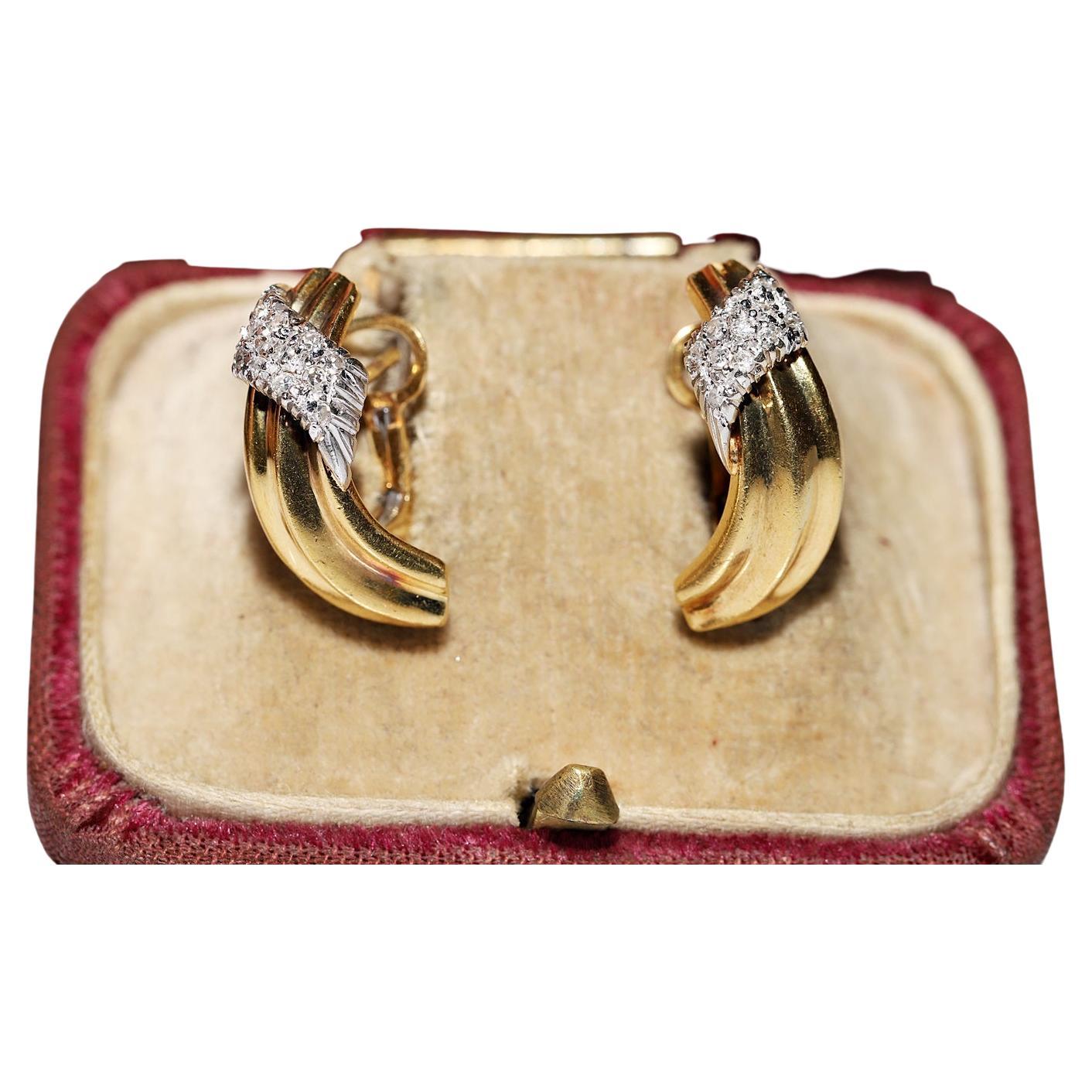 Vintage Circa 1980 Boucles d'oreilles en or 18k ornées de diamants naturels en vente