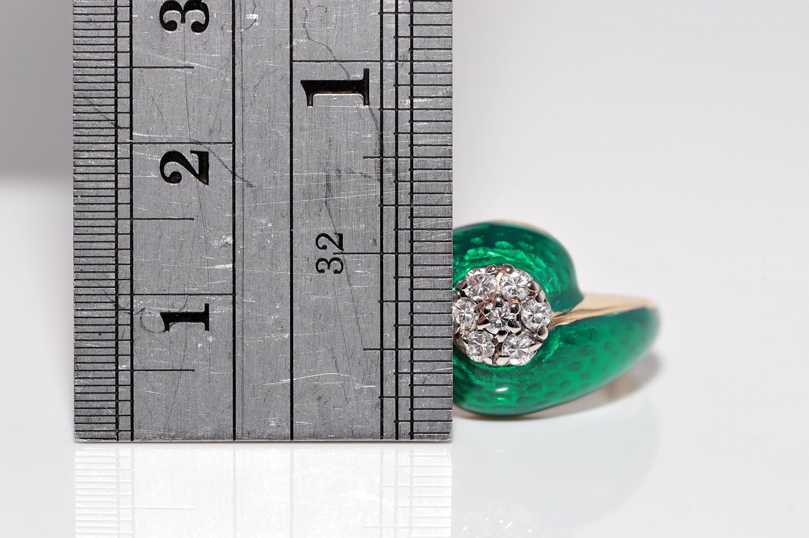 Vintage Circa 1980er Jahre 18k Gold Natürlicher Diamant Dekorierter Emaille-Ring im Angebot 4