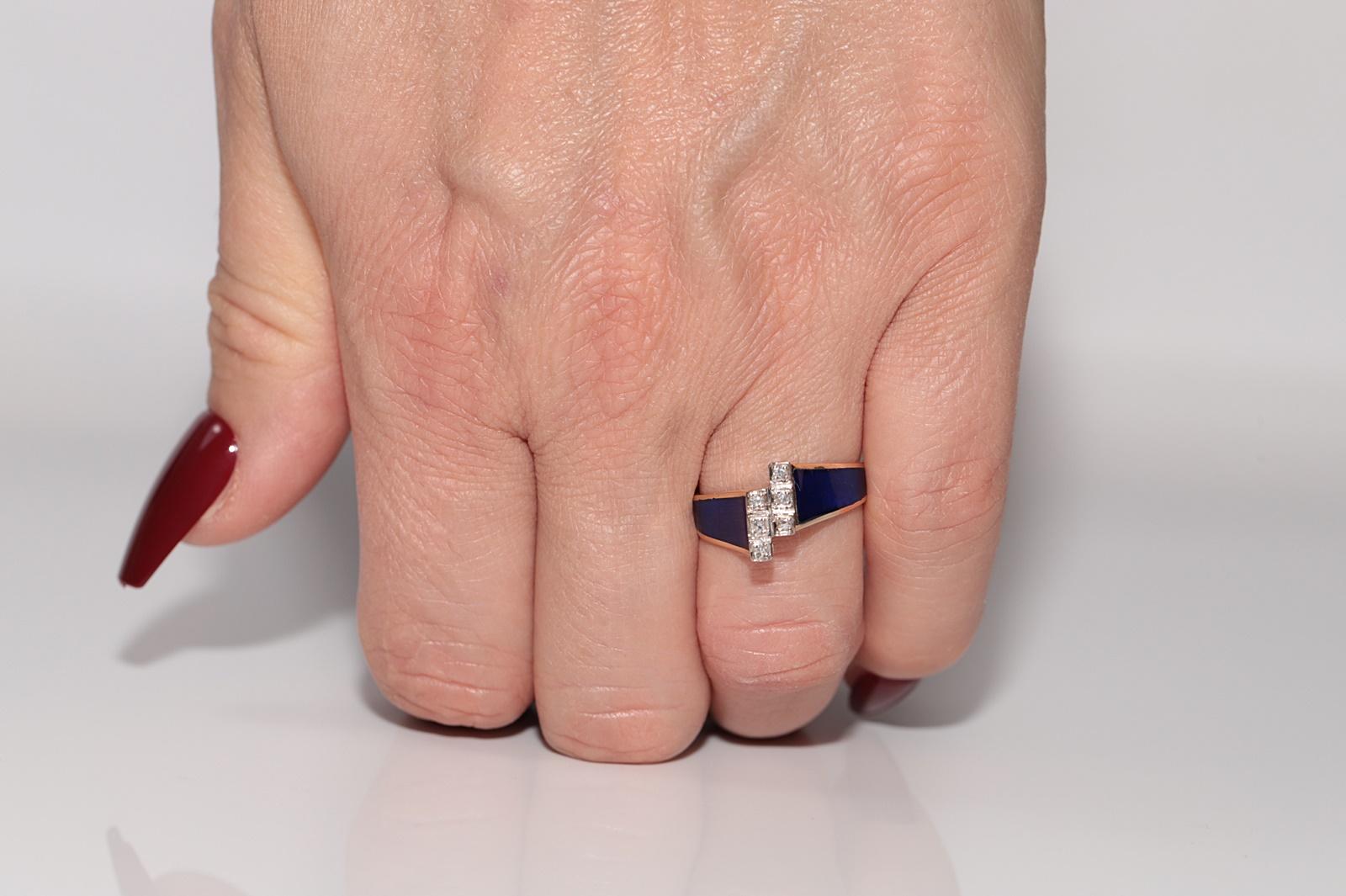 Anillo Vintage Circa 1980s Oro 18k Decorado con Diamantes Naturales y Esmalte en venta 8