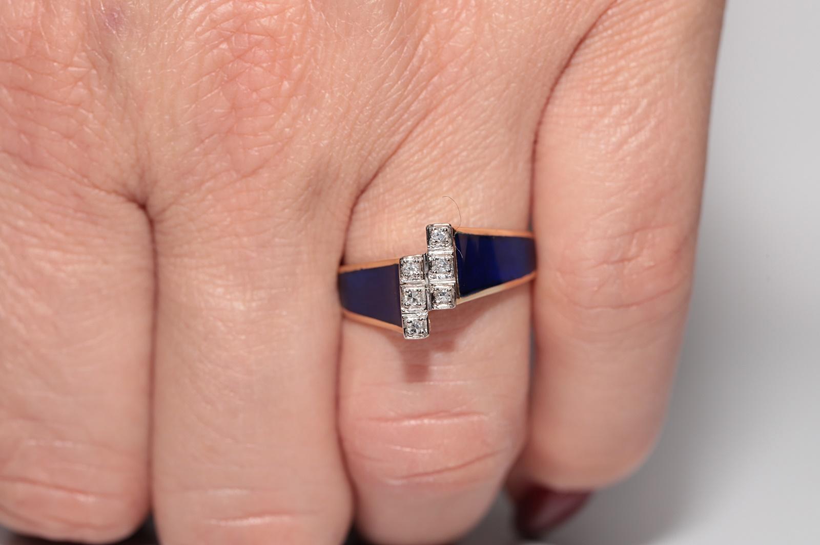 Anillo Vintage Circa 1980s Oro 18k Decorado con Diamantes Naturales y Esmalte en venta 10