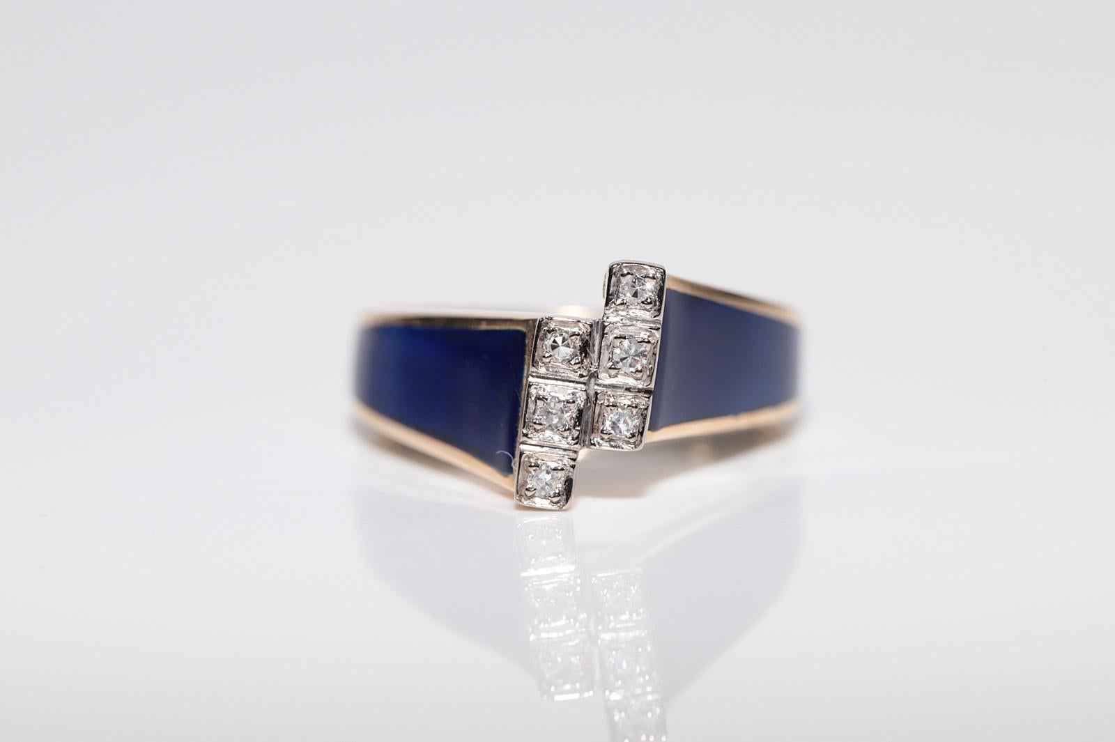 Anillo Vintage Circa 1980s Oro 18k Decorado con Diamantes Naturales y Esmalte Corte único en venta