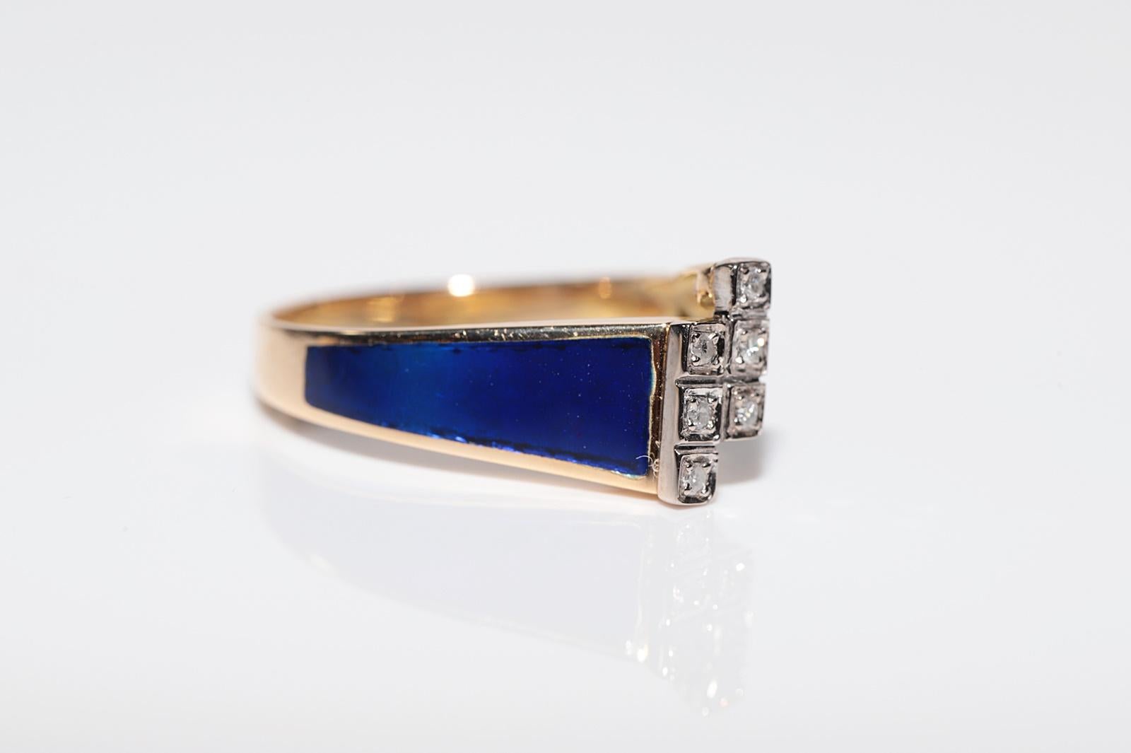 Anillo Vintage Circa 1980s Oro 18k Decorado con Diamantes Naturales y Esmalte en Bueno estado para la venta en Fatih/İstanbul, 34