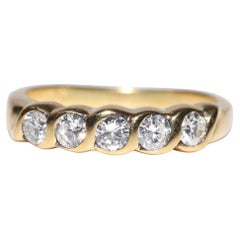 Vintage Circa 1980s 18k Gold Natural Diamond Decorated Engagement Band Ring