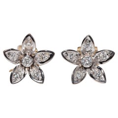 Pendiente Vintage Circa 1980s Oro 18k Diamante Natural Decorado Flores