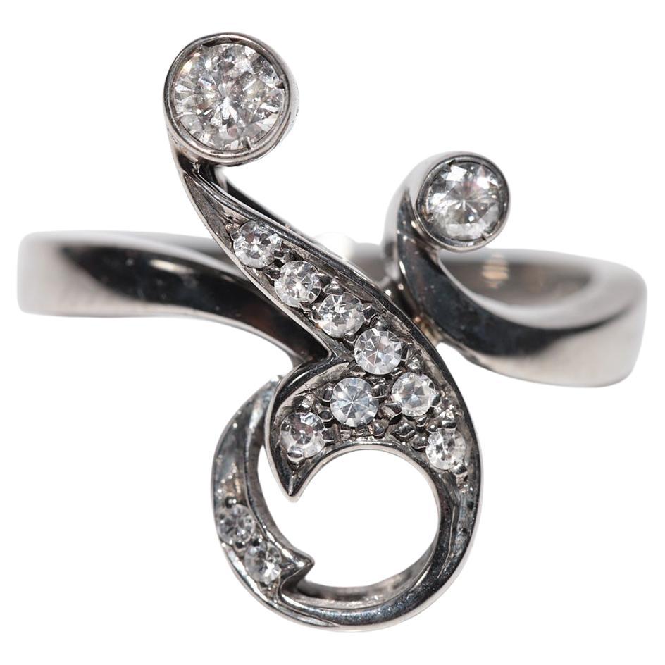 Vintage Circa 1980 Or 18k Diamant Naturel Bague Fleurs Décorées