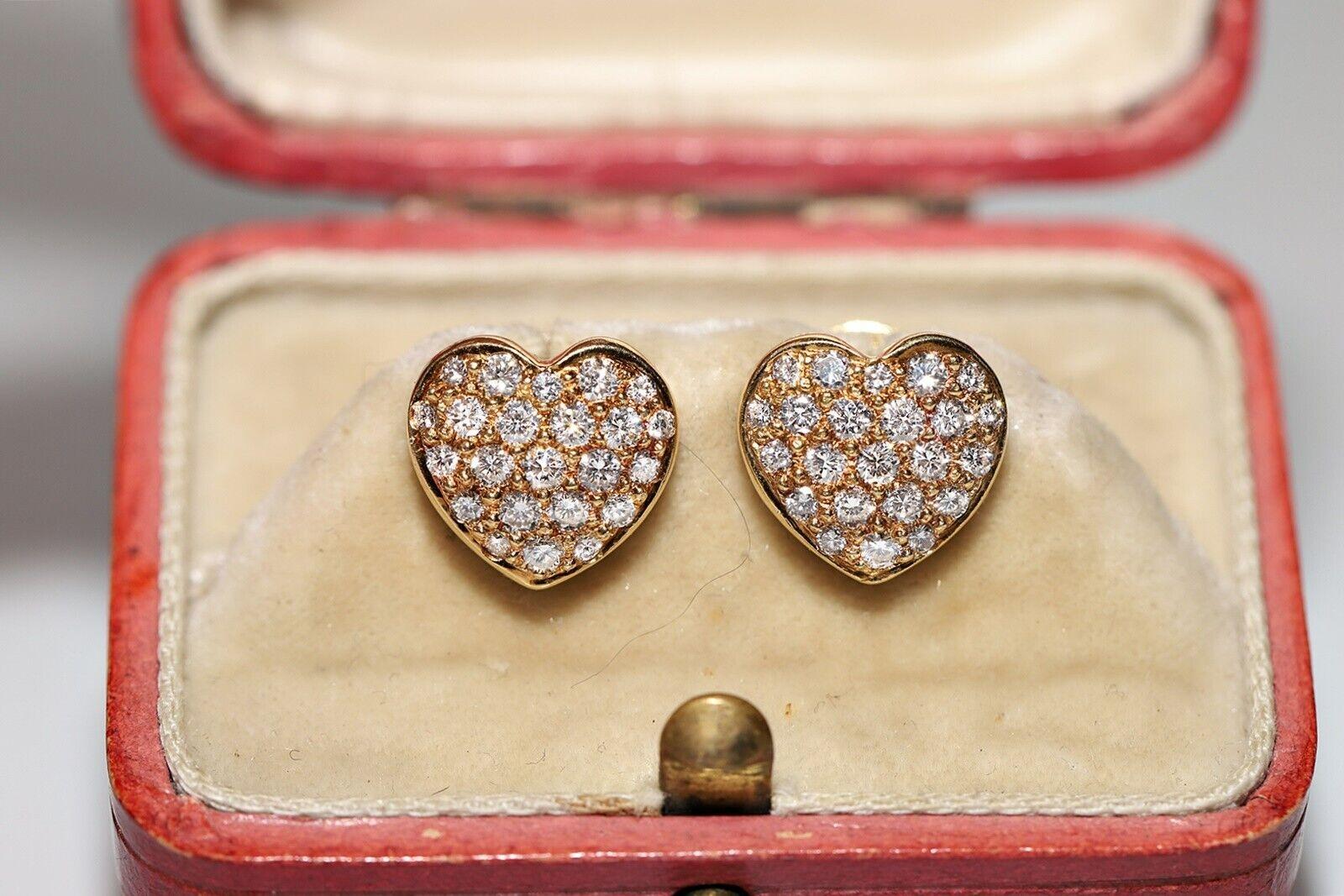 Vintage Circa 1980er Jahre 18k Gold Natürlicher Diamant Dekorierter Herz-Ohrring im Angebot 6