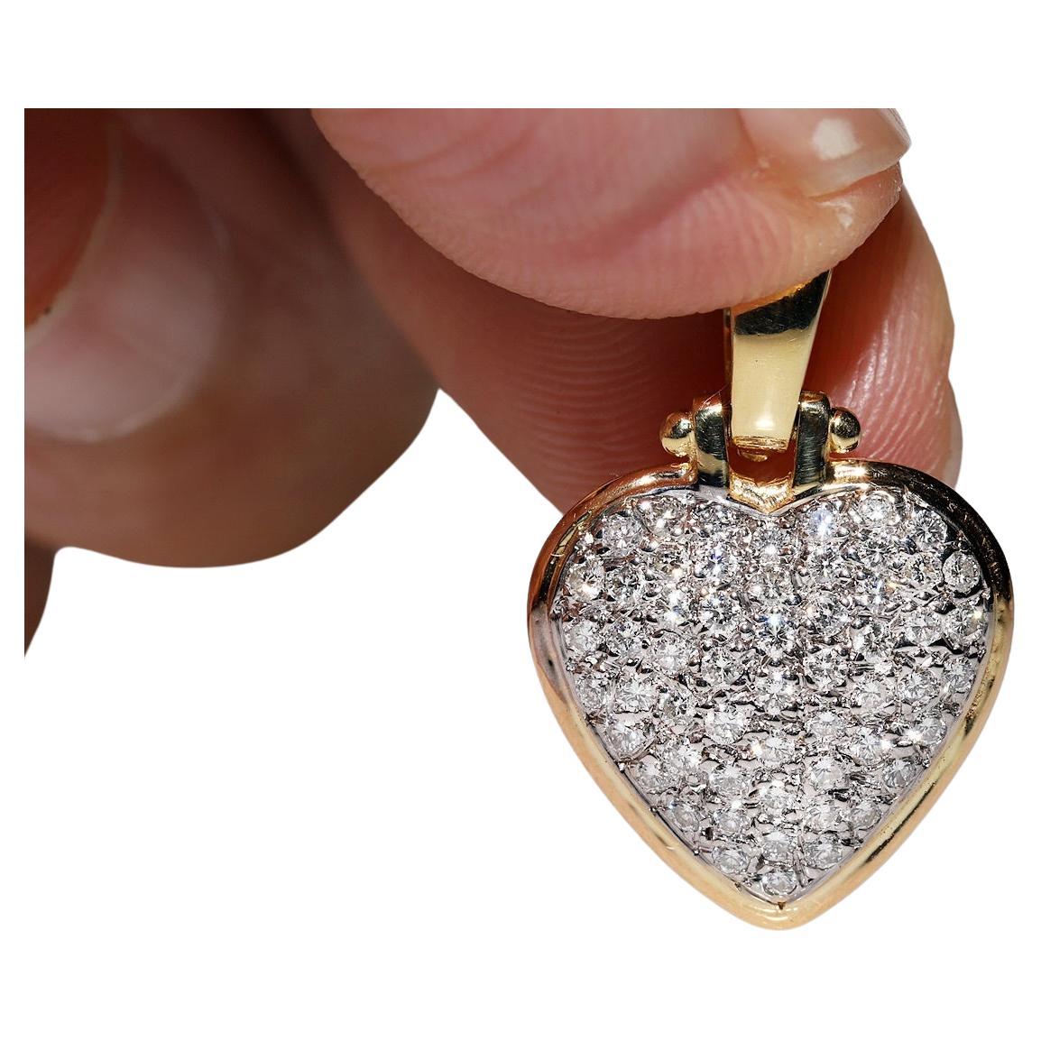 Vintage Circa 1980s 18k Gold Natural Diamond Decorated Heart Pendant For Sale