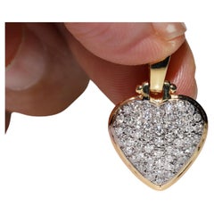 Vintage Circa 1980 Or 18k Pendentif en forme de coeur décoré de diamants naturels