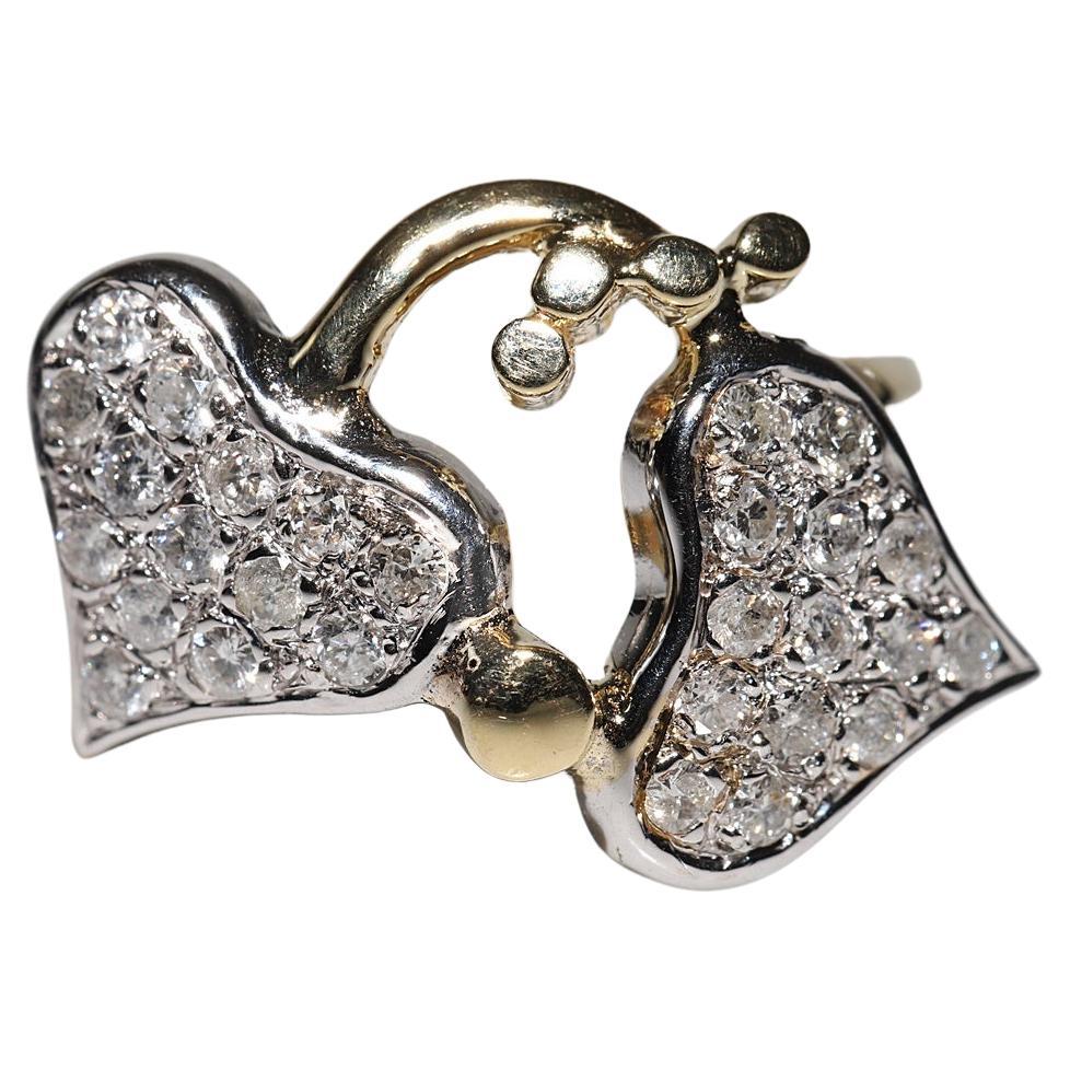 Anello a cuore decorato con diamanti naturali in oro 18k, vintage, CIRCA gli anni
80