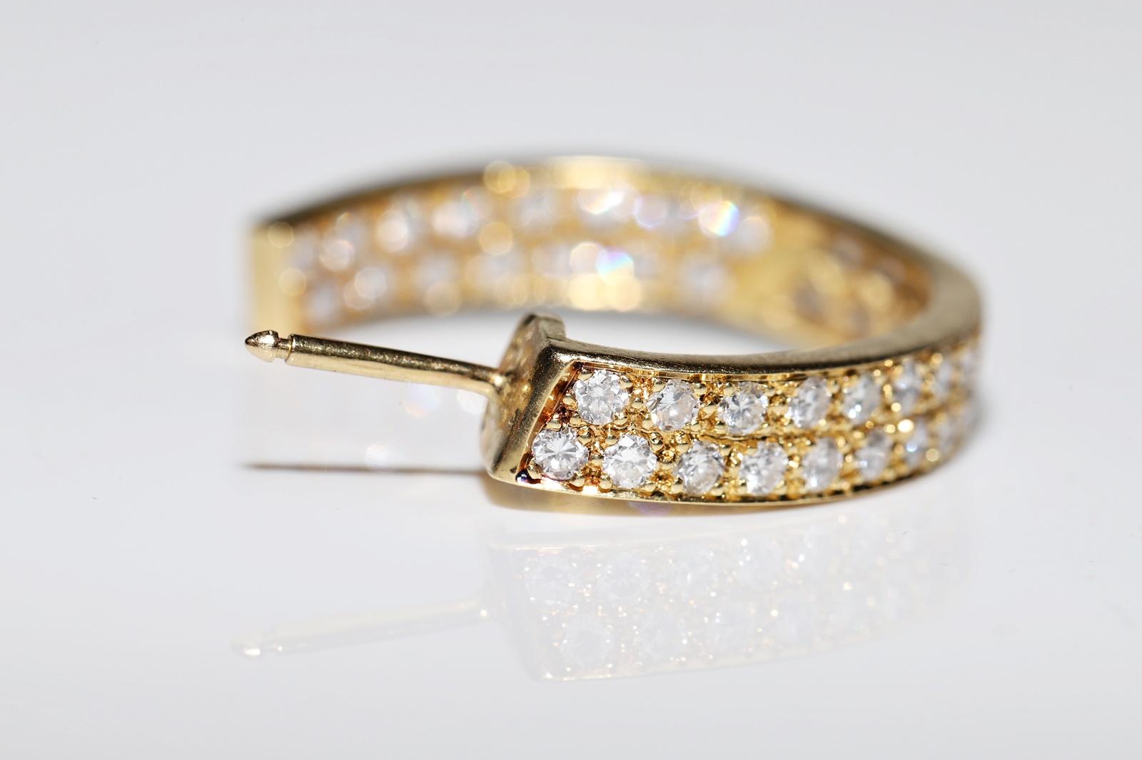 Vintage Circa 1980s 18k Gold Natural Diamond Decorated Hoop Earring  For Sale 8
