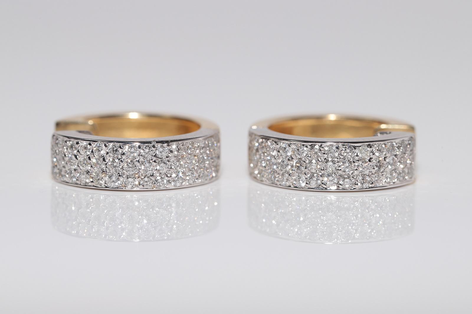 Vintage Circa 1980er Jahre 18k Gold Natürlicher Diamant Dekorierter Creolen-Ohrring im Zustand „Gut“ im Angebot in Fatih/İstanbul, 34