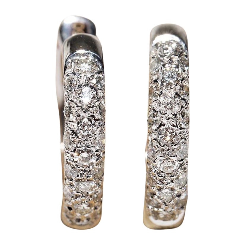 Vintage Circa 1980er Jahre 18k Gold Natürlicher Diamant Dekorierter Creolen-Ohrring