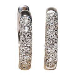 Orecchino a cerchio decorato con diamanti naturali in oro 18k, vintage, anni 
80 circa