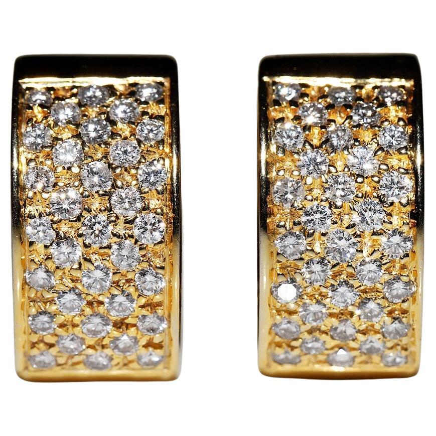 Vintage Circa 1980 Boucles d'oreilles en or 18k ornées de diamants naturels 