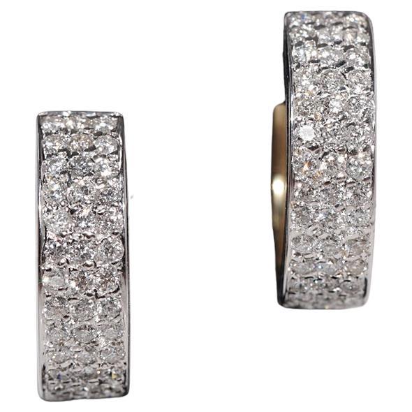 Vintage Circa 1980s 18k Gold Natural Diamond Decorated Hoop Earring