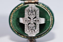 Vintage Circa 1980s 18k Gold Natural Diamond Decorated Navette Ring