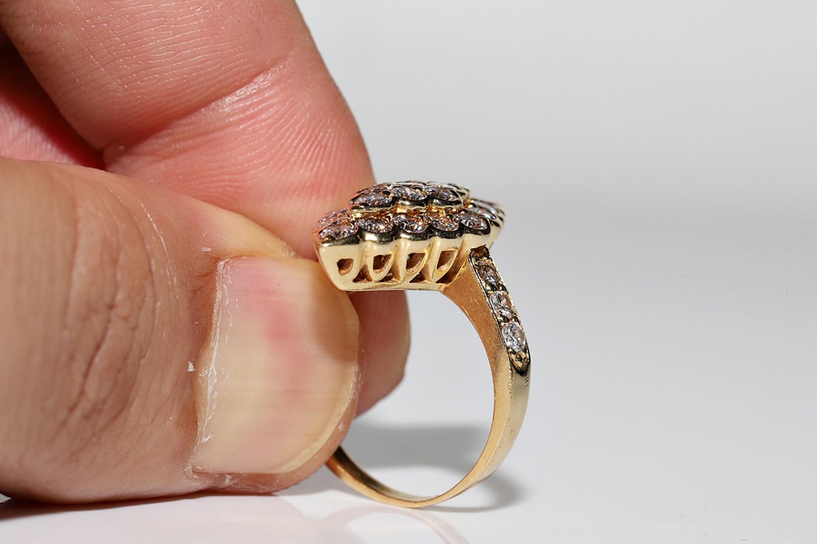 Brilliant Cut Vintage Circa 1980s 18k Gold Natural Diamond Decorated Navette Ring For Sale