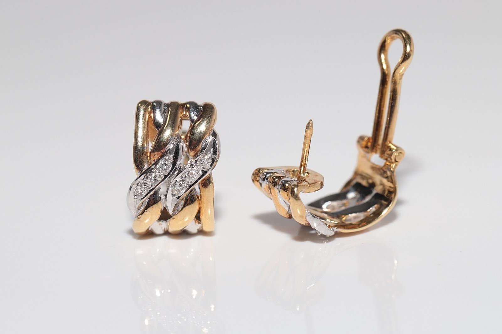 Vintage CIRCA 1980er Jahre 18k Gold natürlichen Diamanten verziert Omega zurück Ohrring im Angebot 8