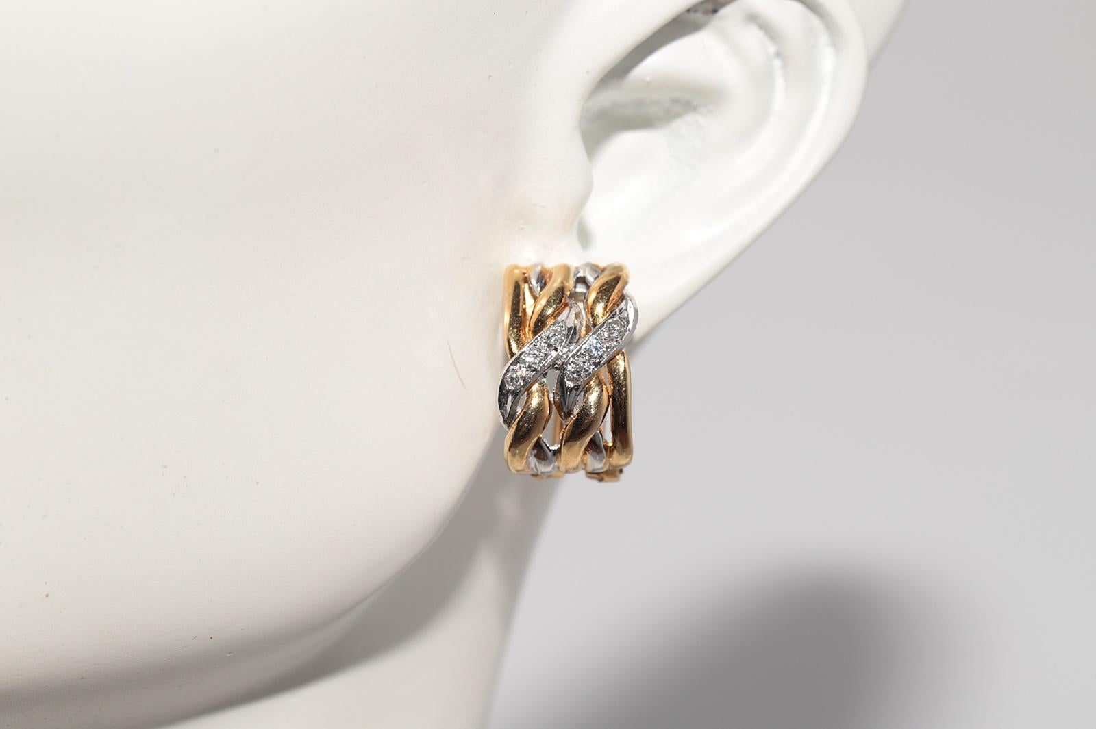 Vintage CIRCA 1980er Jahre 18k Gold natürlichen Diamanten verziert Omega zurück Ohrring im Angebot 10