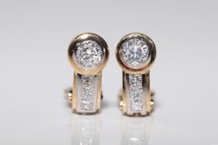 Vintage Circa 1980s 18k Gold Natural Diamond Decorated Omega Back Earring