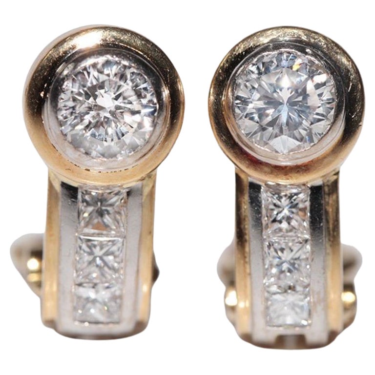 Vintage CIRCA 1980er Jahre 18k Gold natürlichen Diamanten verziert Omega zurück Ohrring