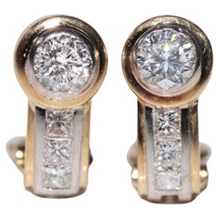 Vintage Circa 1980s 18k Gold Natural Diamond Decorated Omega Back Earring