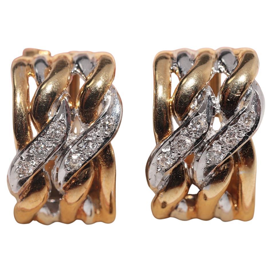 Vintage Circa 1980 Boucle d
oreille Omega Back en or 18k décorée de diamants naturels