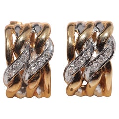 Vintage Circa 1980s 18k Gold Natural Diamond Decorated Omega Back Earring