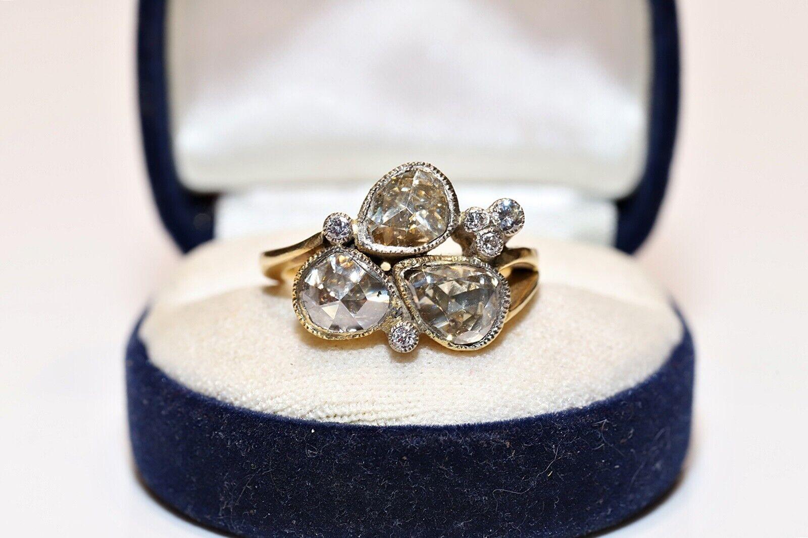 Vintage CIRCA 1980s 18k Gold Natürlicher Diamant Dekoriert Rİng  im Angebot 3