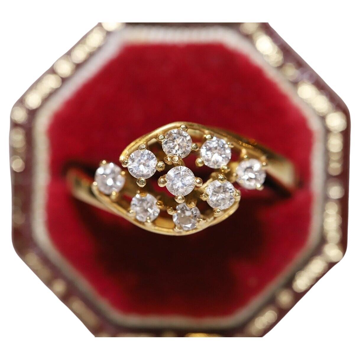 Vintage Circa 1980s 18k Gold Natural Diamond Decorated Ring For Sale