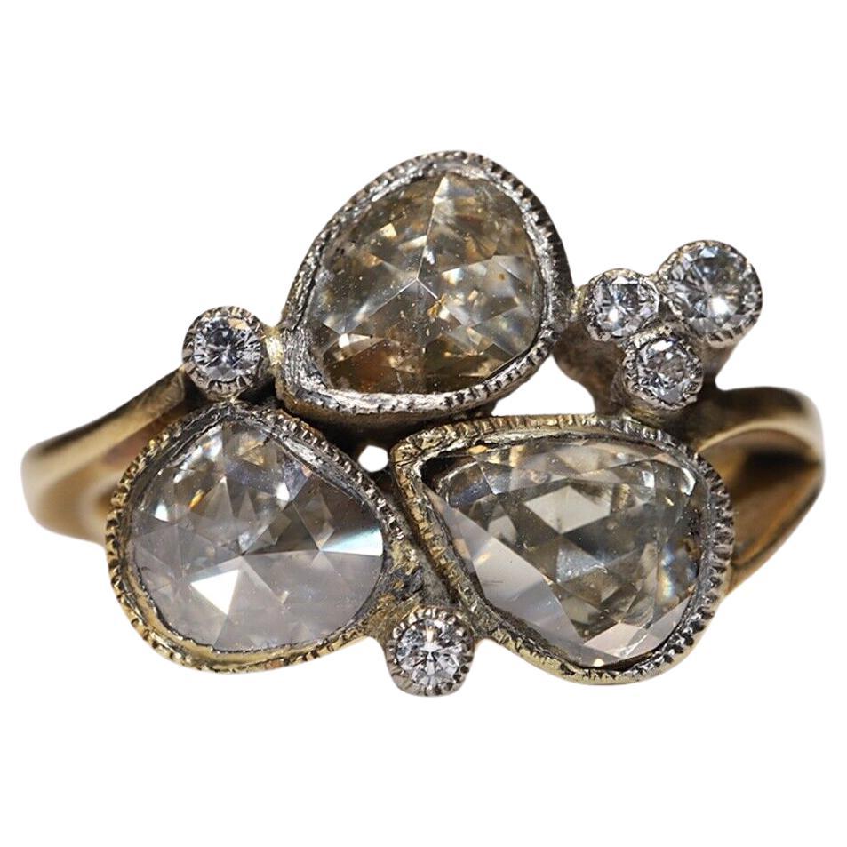Vintage Circa Década de 1980 Oro de 18 quilates Decorado con Diamantes Naturales Rİng