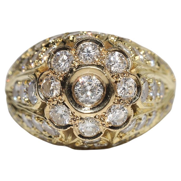 Anillo Vintage Circa 1980s Oro 18k Decorado con Diamantes Naturales