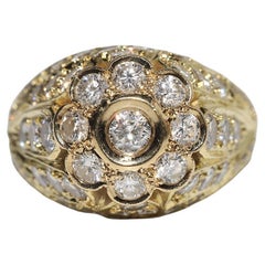 Anello decorato con diamanti naturali in oro 18 carati, vintage CIRCA gli anni '80