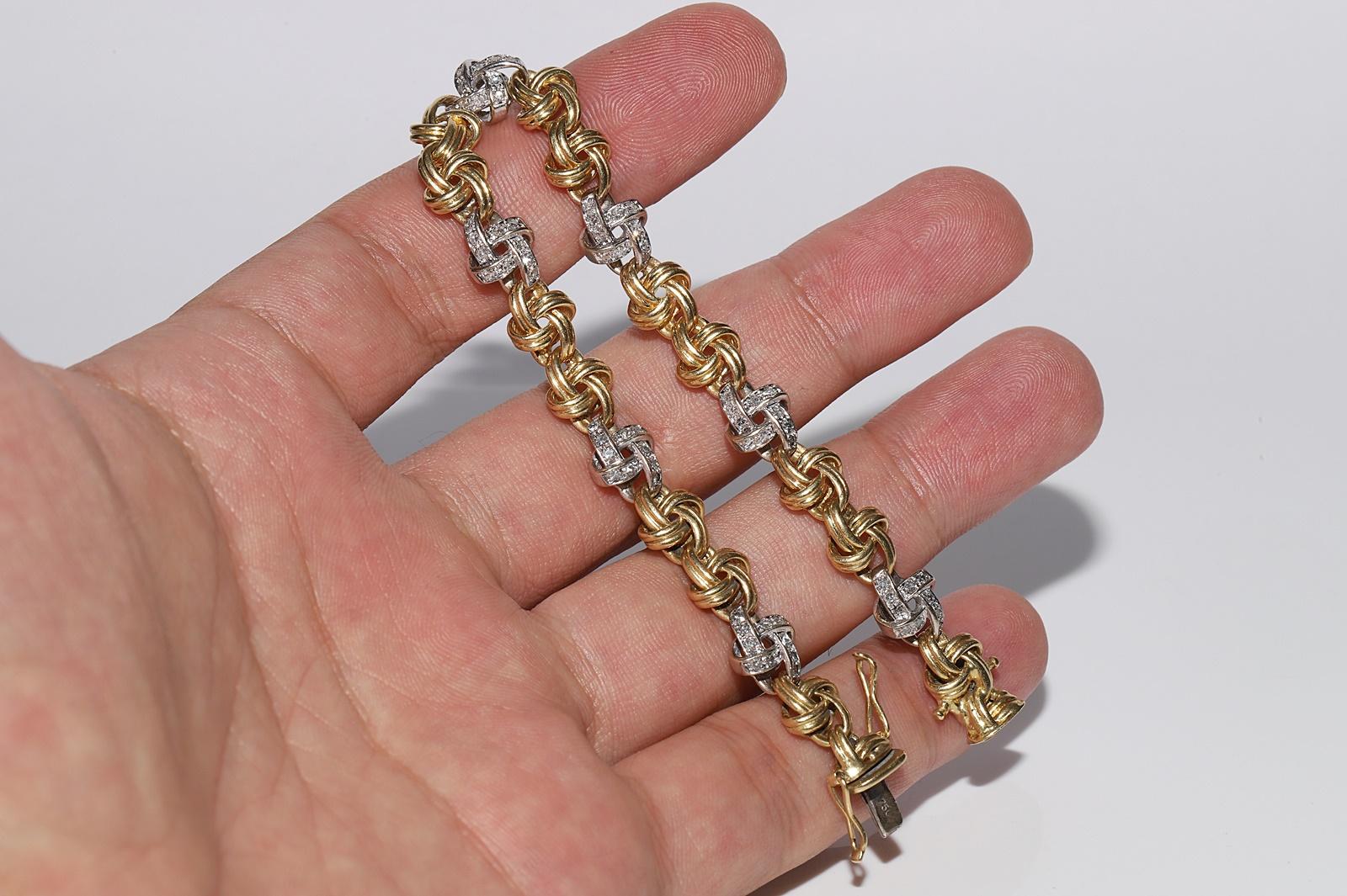 Vintage Circa 1980s 18k Gold Natural Diamond Decorated Rope Stye Bracelet 4