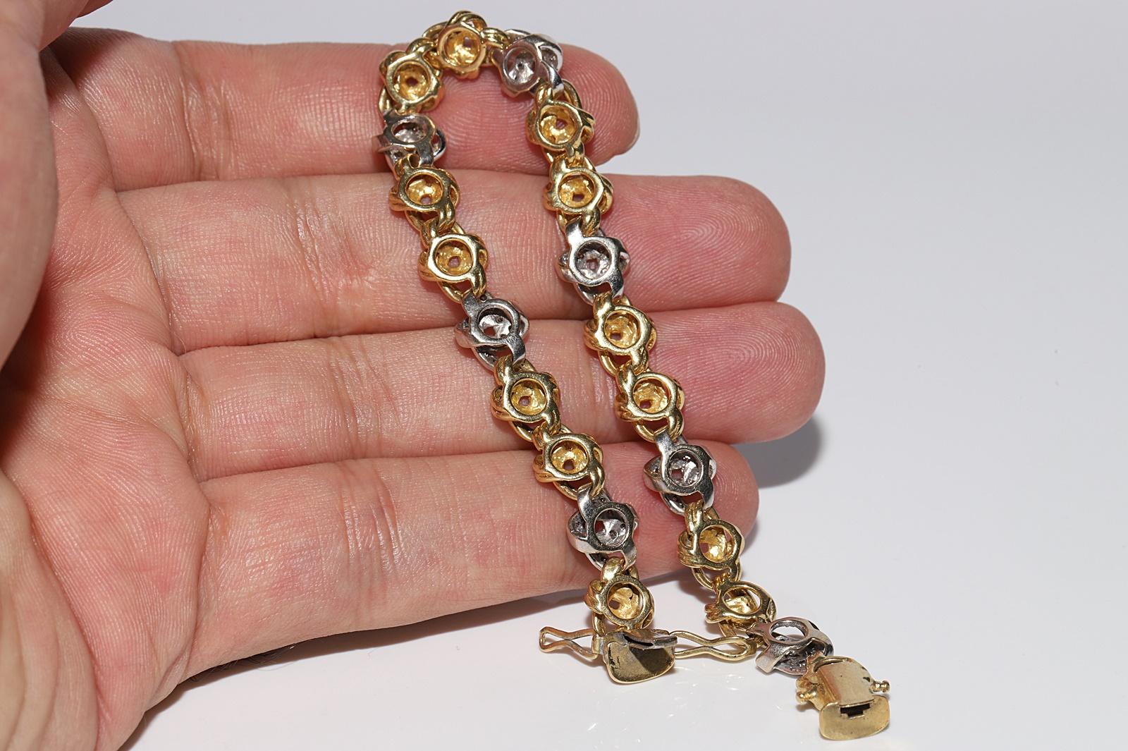 Vintage Circa 1980s 18k Gold Natural Diamond Decorated Rope Stye Bracelet 5