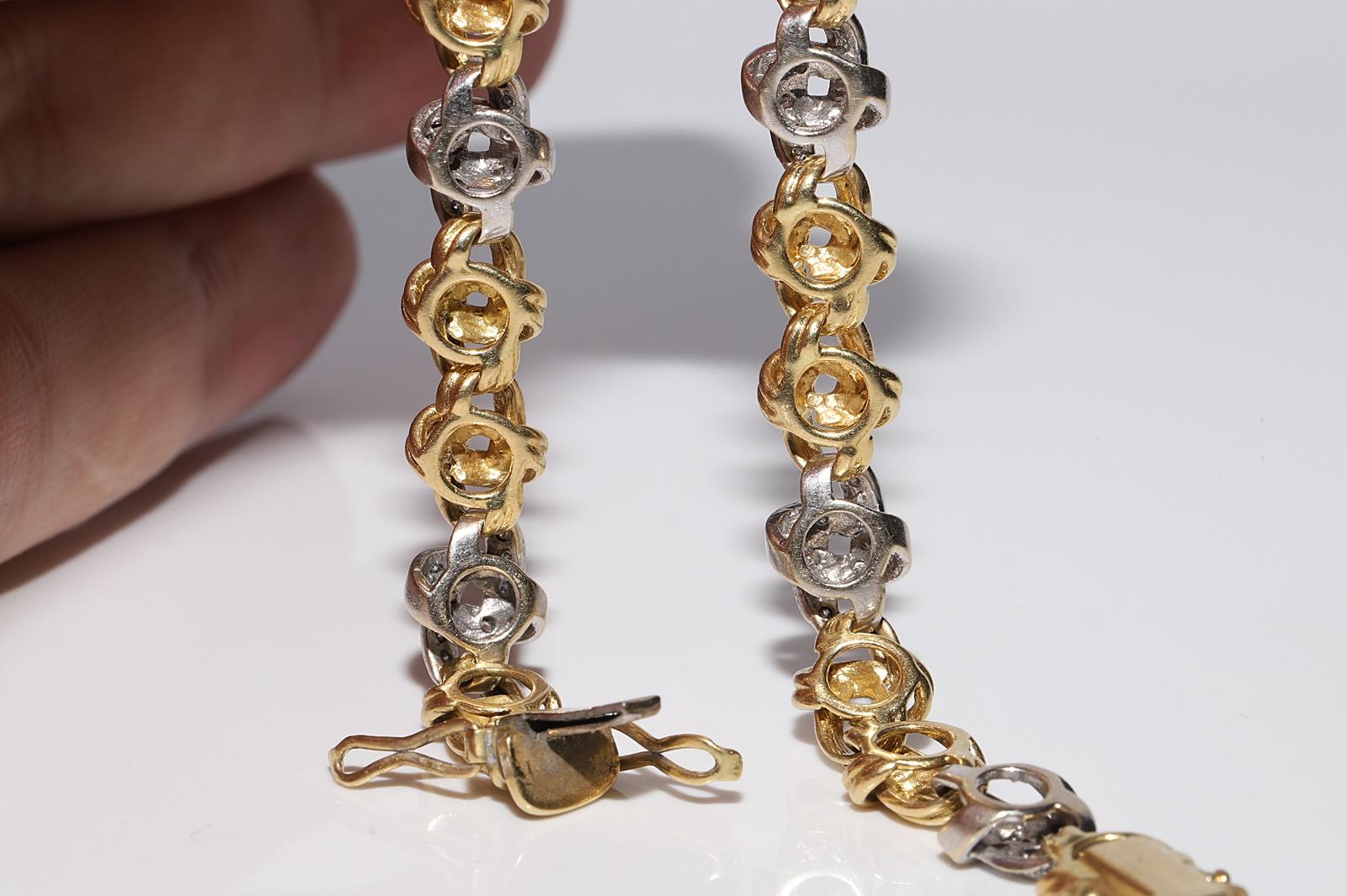 Vintage Circa 1980s 18k Gold Natural Diamond Decorated Rope Stye Bracelet 6
