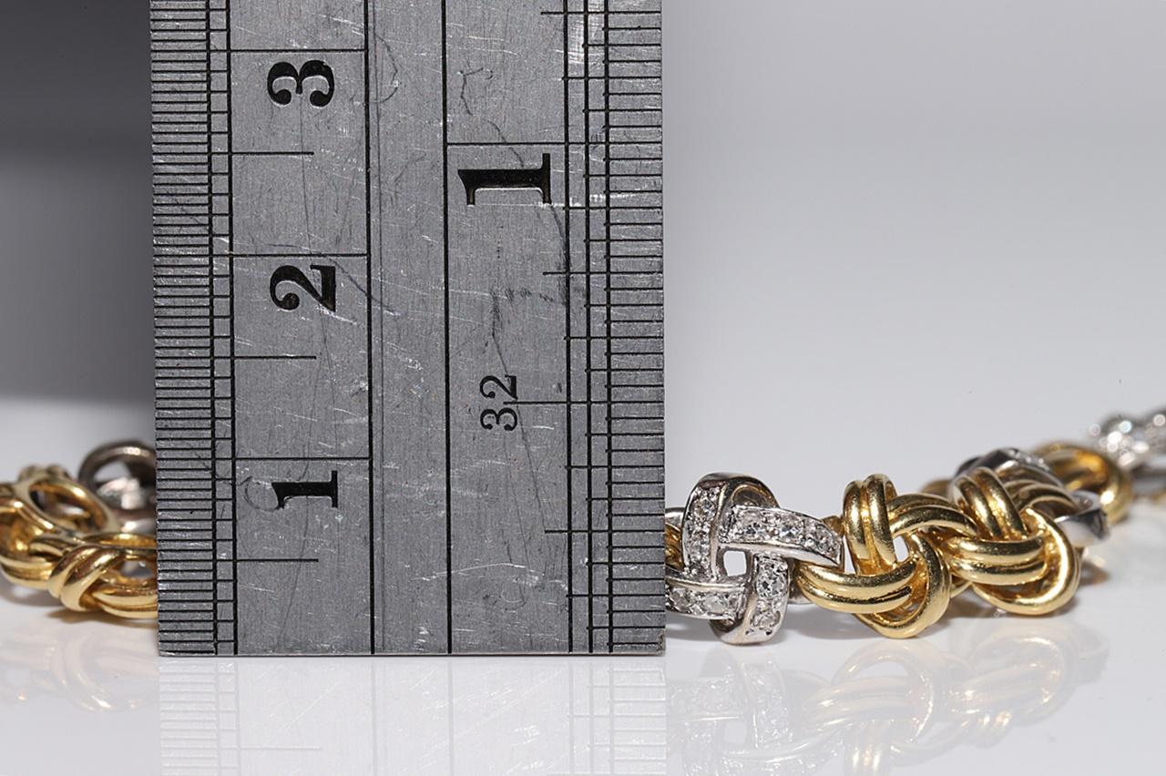 Vintage Circa 1980s 18k Gold Natural Diamond Decorated Rope Stye Bracelet 9
