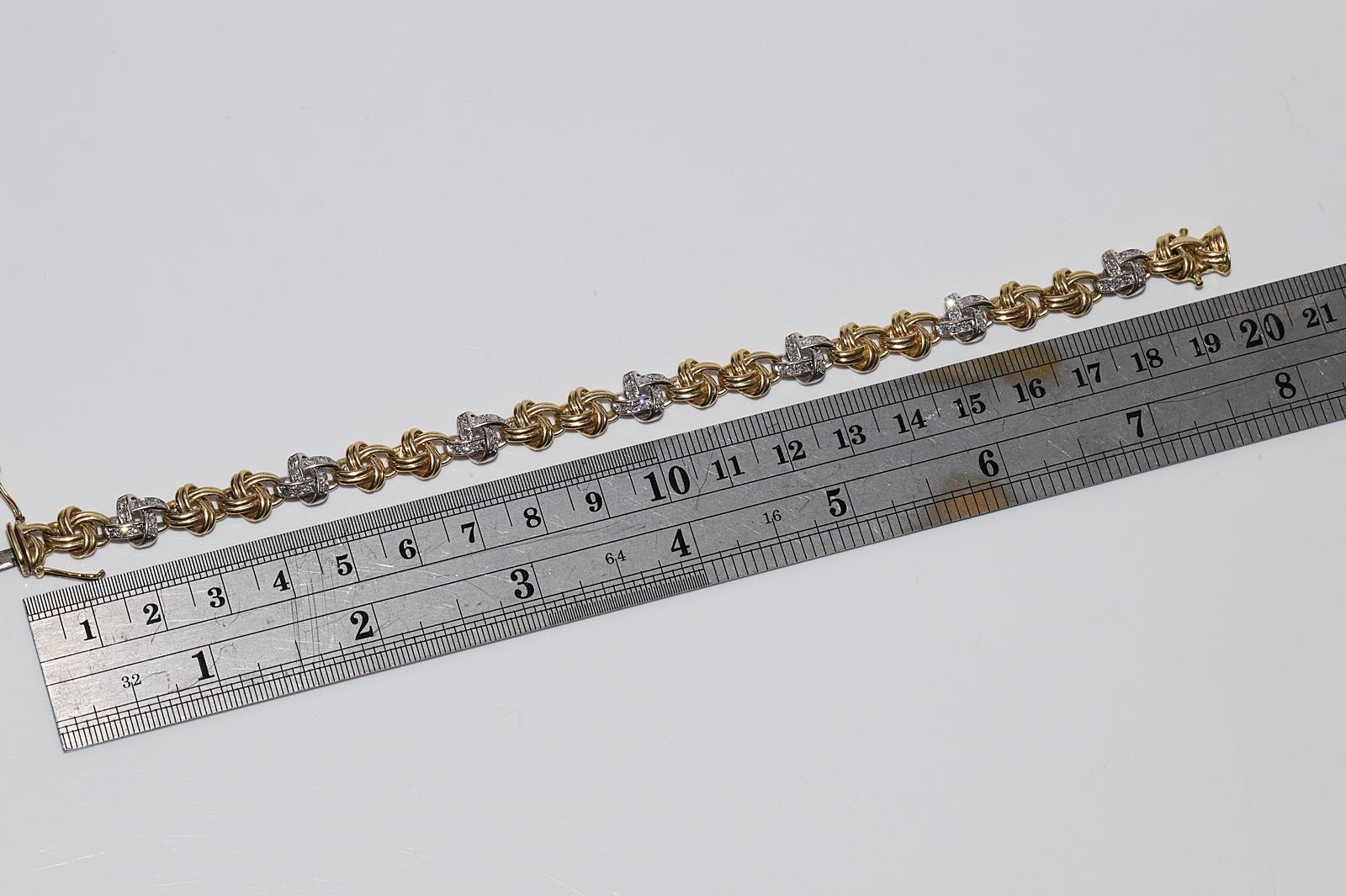 Vintage Circa 1980s 18k Gold Natural Diamond Decorated Rope Stye Bracelet 11