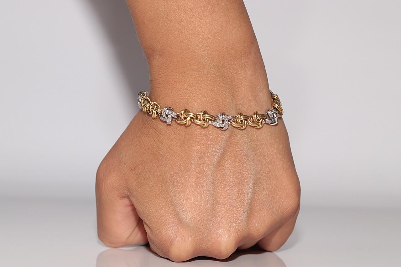 Vintage Circa 1980s 18k Gold Natural Diamond Decorated Rope Stye Bracelet 13