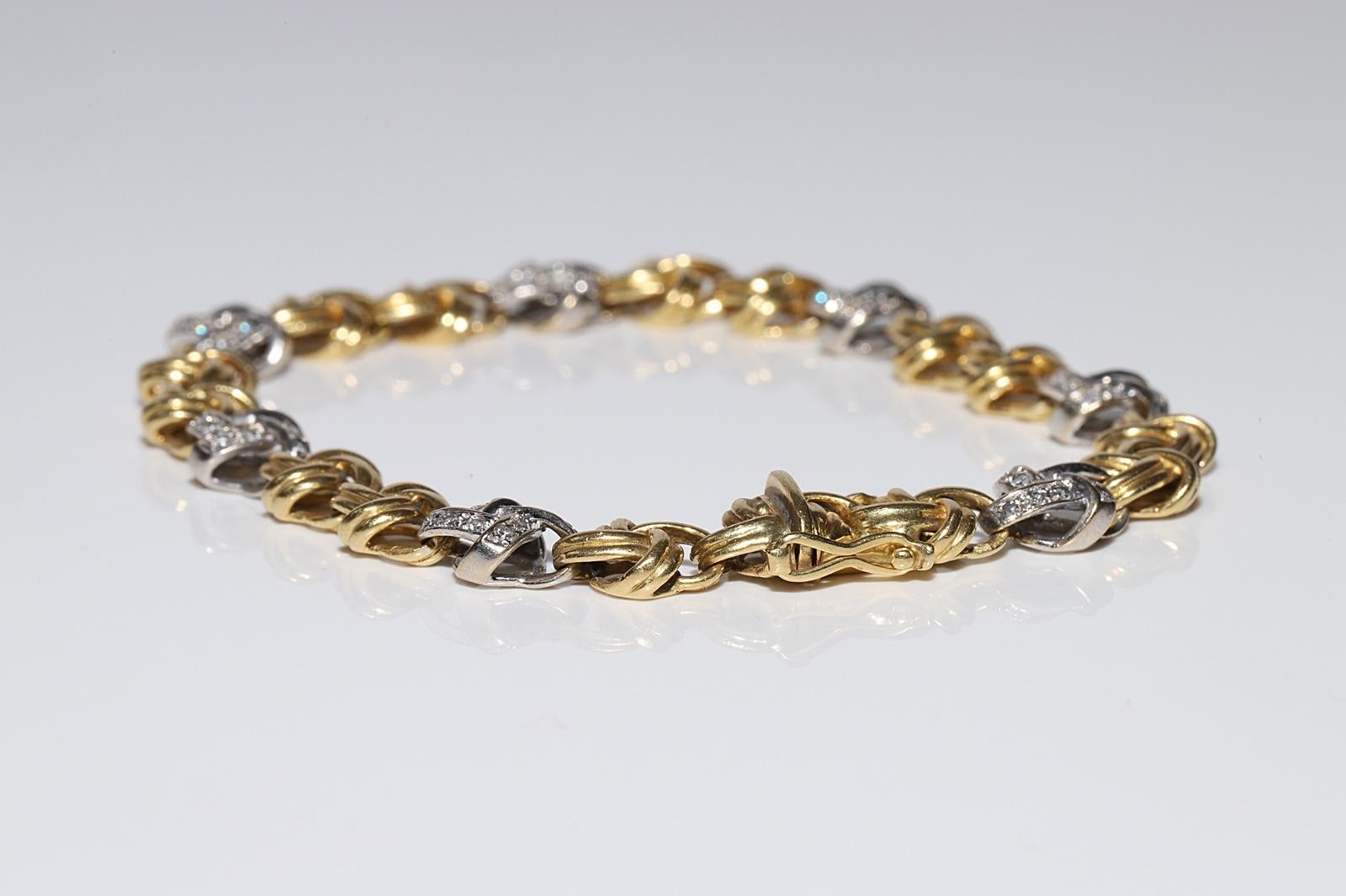 Women's Vintage Circa 1980s 18k Gold Natural Diamond Decorated Rope Stye Bracelet