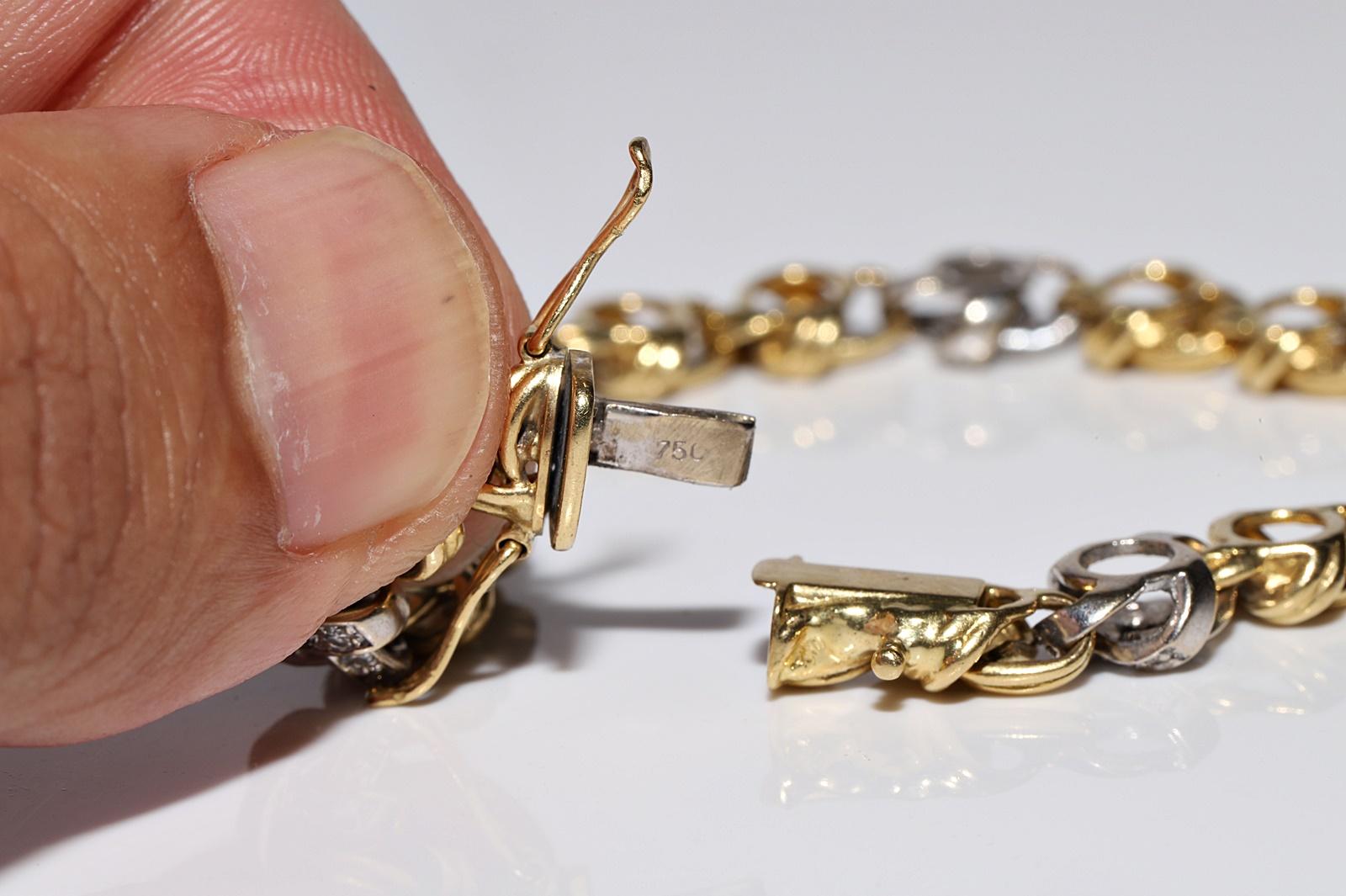 Vintage Circa 1980s 18k Gold Natural Diamond Decorated Rope Stye Bracelet 2