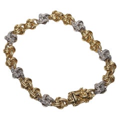 Vintage Circa 1980s 18k Gold Natural Diamond Decorated Rope Stye Bracelet